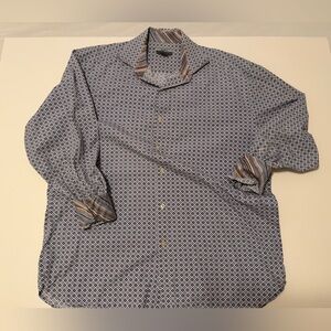 Johnston & Murphy Tailored Fit XL Blue Tan Geometric Button Down Shirt
